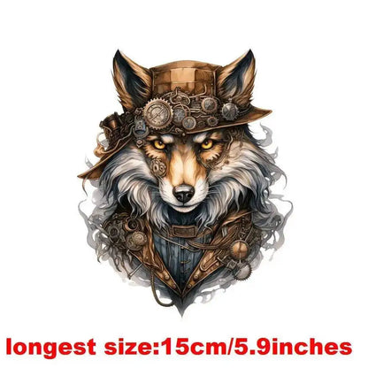 15cm Kids Steampunk Lion Iron-On Patch – Animal Heat Transfer Sticker for DIY Clothing, Apparel & Fabric Decoration Print
