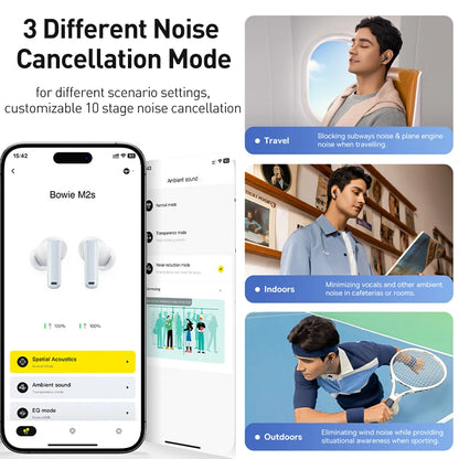 Baseus Bowie M2s ANC Earphones - Bluetooth 5.3, -48dB Active Noise Cancellation, 3D Spatial Audio Wireless Headphones