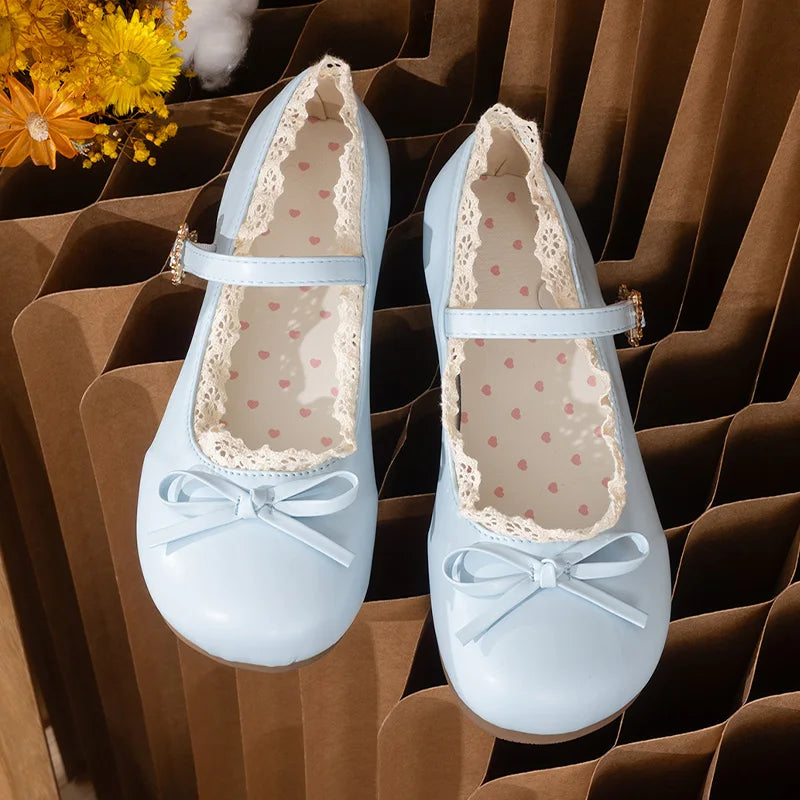 Women’s Mary Janes Flats – Pink & White Round Toe Lolita Ballet Shoes with Buckle Strap, Spring Autumn Plus Size