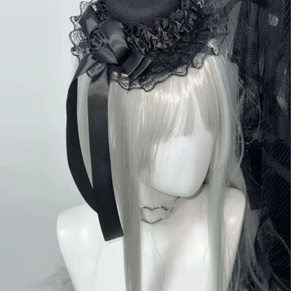 Gothic Punk Black Bow Mini Top Hat Hairpin – Retro Lolita Headwear Accessory for Cosplay & Comic-Con