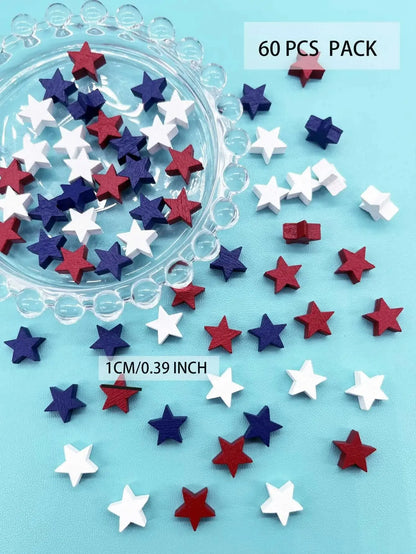 Patriotic Mini Wooden Stars Decorations (30/60pcs) – Red Blue White 1-3cm 4th of July Independence Day DIY Ornament Craft Supplies
