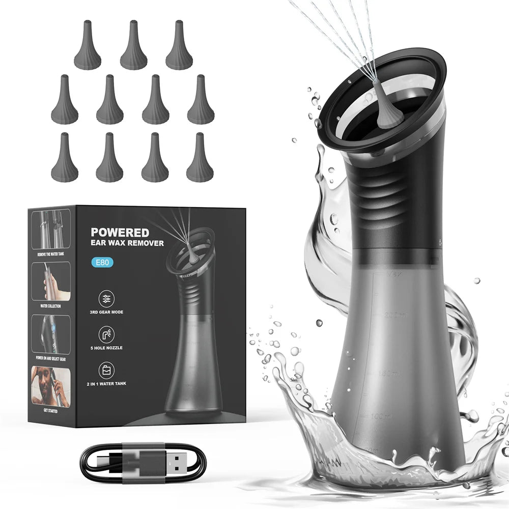 Electric Ear Wax Removal System – Water Powered Ear Cleaner with Irrigation Flusher, 3 Pressure Settings for Safe & Effective Ear Care Tool