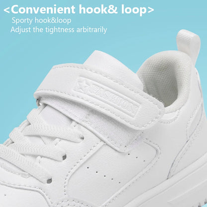 Children’s Black Leather Sneakers – Non-Slip Casual Flat Walking Shoes for Boys & Girls, Lightweight Student Sports Footwear