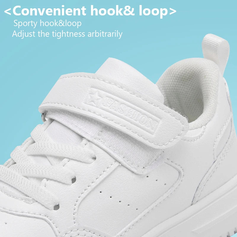 Kids' Black Leather Sneakers – Non-Slip Casual Walking & Tennis Shoes for Boys and Girls
