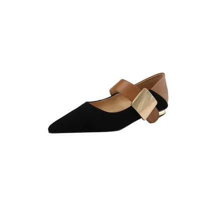 2023 Spring Women’s Suede High Thick Heel Pumps – Black & Apricot Square Toe with Metal Decoration, Elegant Lady Shoes