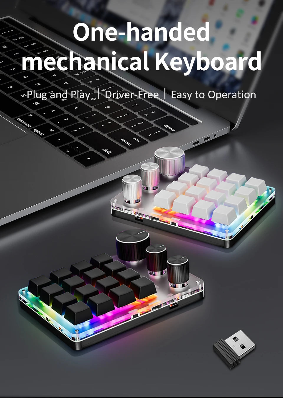2.4G Bluetooth Mechanical Keyboard – 16-Key Custom USB with Knob, Volume Control, Macro & Gaming Modes
