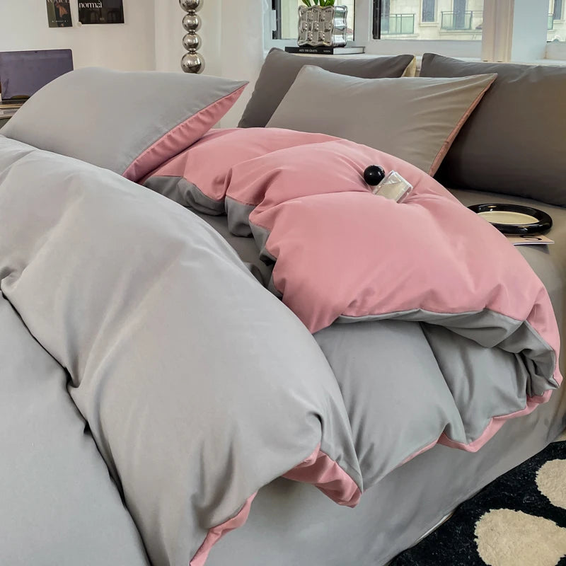 Washed Cotton Duvet Cover Set - Solid Color Soft Bedding Collection with Pillowcases Comforter Cover 220x240cm