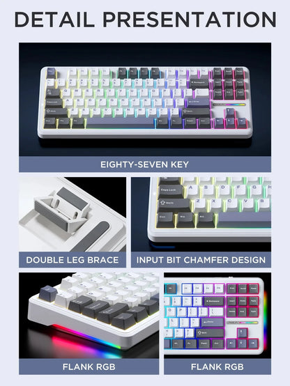 AULA F87 Pro Tri-Mode Mechanical Keyboard – 2.4G/USB/Bluetooth, 87-Key, 5-Layer Silencing, Ideal for Gaming & Typing
