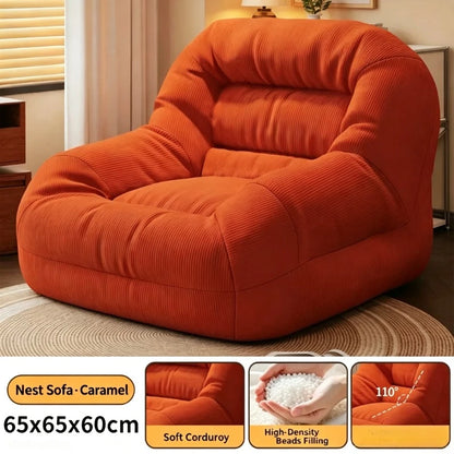 Olive Green Corduroy Bean Bag Sofa - High-Density Filling for Bedroom & Living Room Relaxation