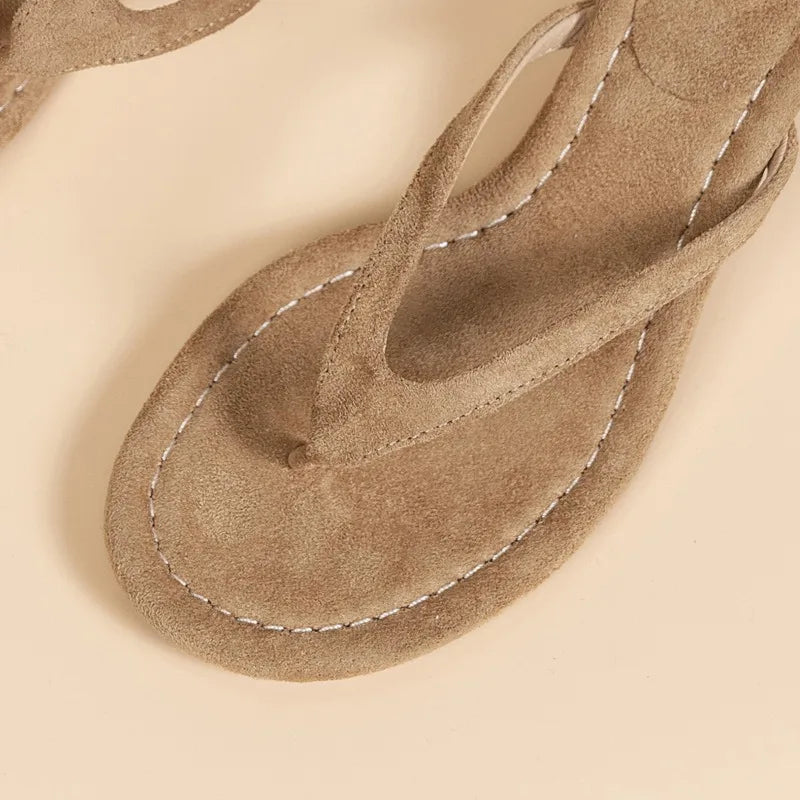 Women’s Brown Heeled Sandals - Thin Heel Summer Flip Flops for Beach, Vacation & Casual Wear