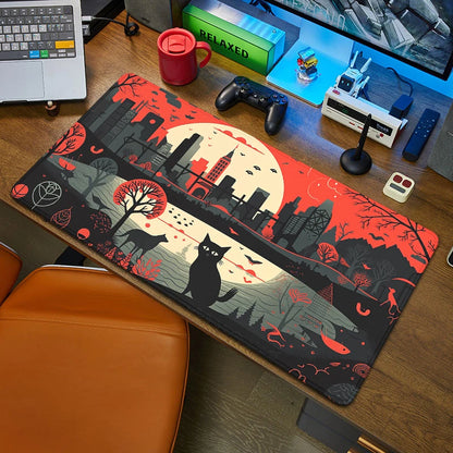 Black Cat XXL Mouse Pad 90x40 — Large Kawaii Black & White Desk Mat for Computer and Office