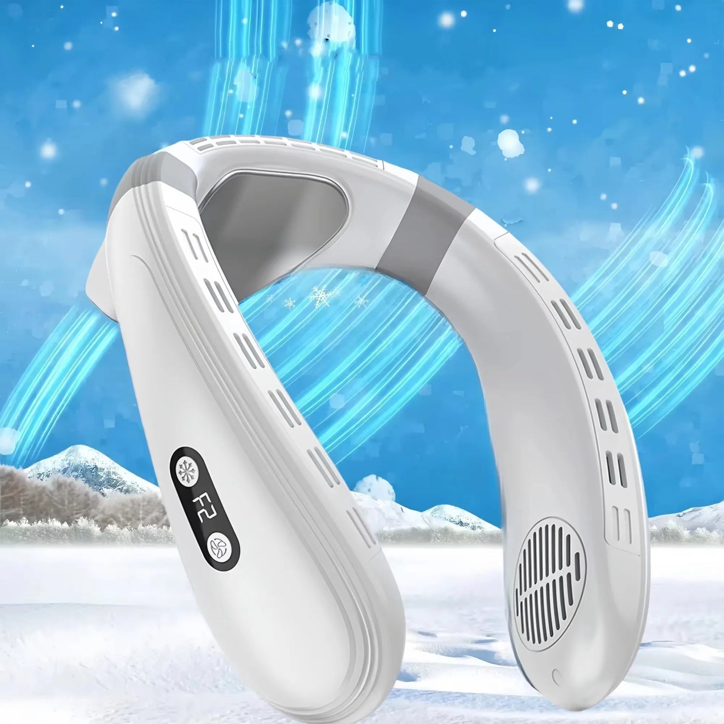 Portable Neck Air Conditioner Fan 5200mAh – Rechargeable Semiconductor Bladeless Wearable Cooling Fan for Outdoor Personal Use