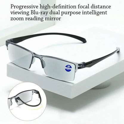 Smart Automatic Zoom Reading Glasses – Autofocus Anti-Blue Ray Half-Rim Eyewear for Near & Far Vision