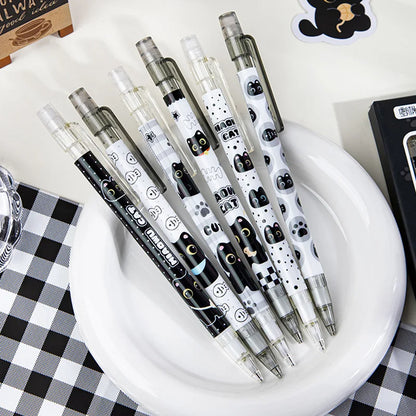 6-Piece Cute Cat Mechanical Pencil Set - 0.5mm Writing and Drawing Pencils for School, Office and Everyday Use