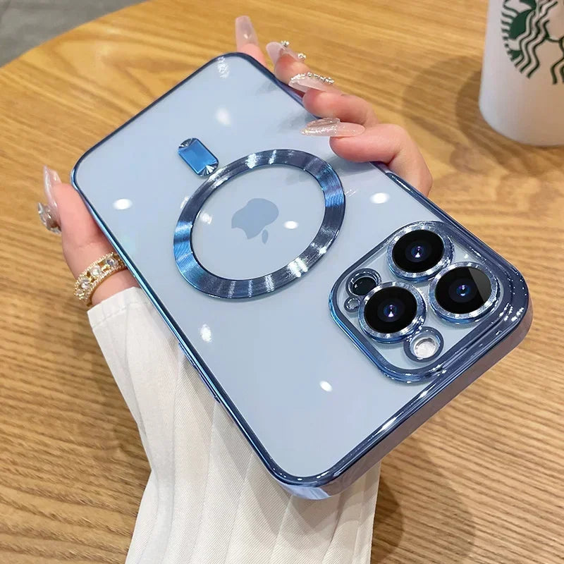 Luxury Plating MagSafe Magnetic Case for iPhone 16/15/14/13/12/11 Pro Max Plus – Wireless Charging Cover with Lens Protector