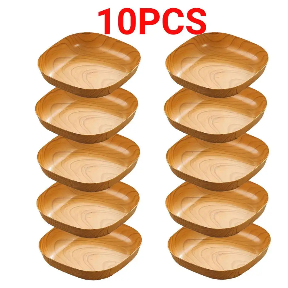10PCS Plastic Snack Bowls - Multifunctional Wood Grain Fruit & Food Serving Dishes