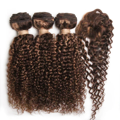 Kinky Curly Human Hair Bundles with Closure – Short Indian Hair Bundles with Circular Closure