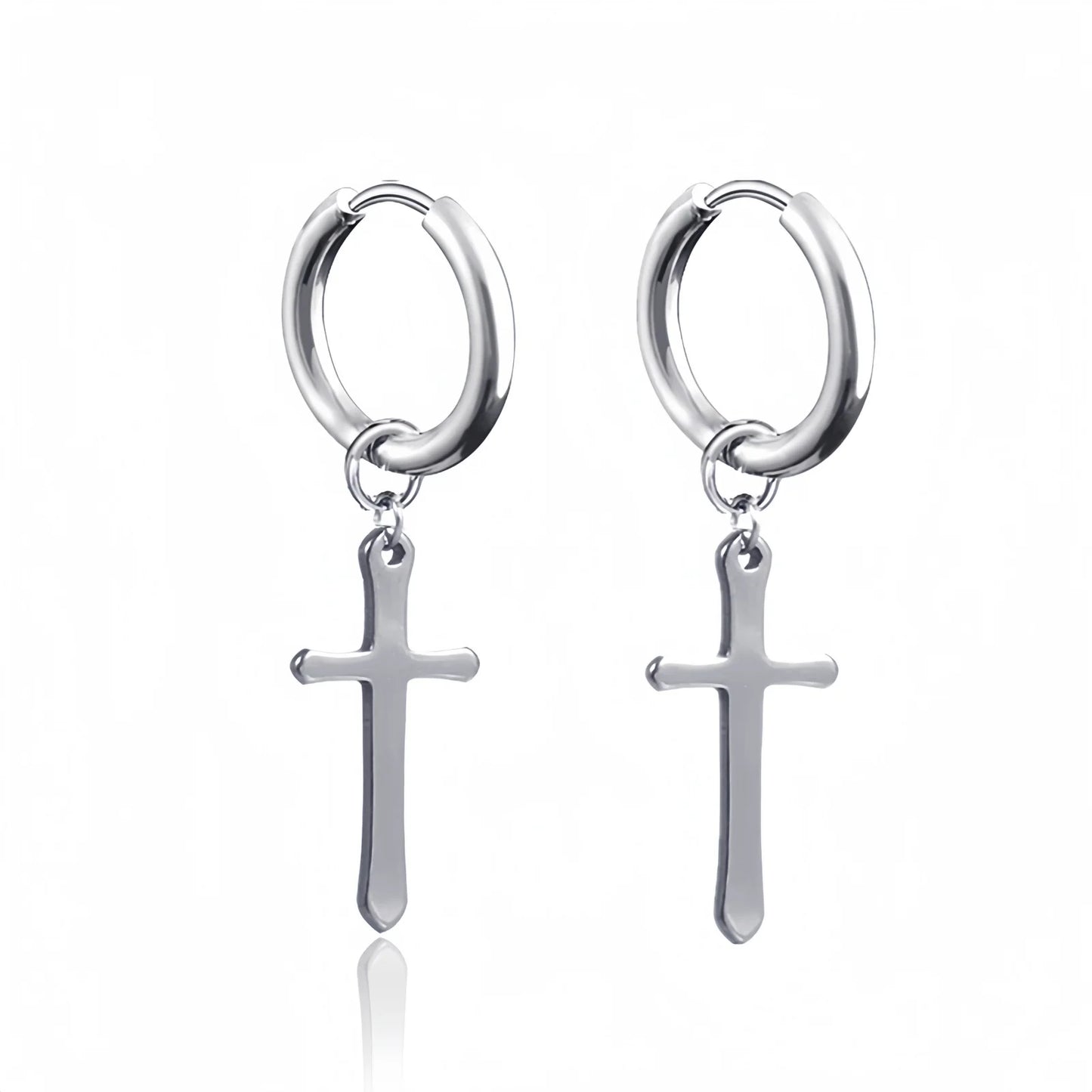 Long Hanging Cross & Leaf Hoop Earrings – Vintage Stainless Steel Hip Hop Unisex Jewelry Accessories
