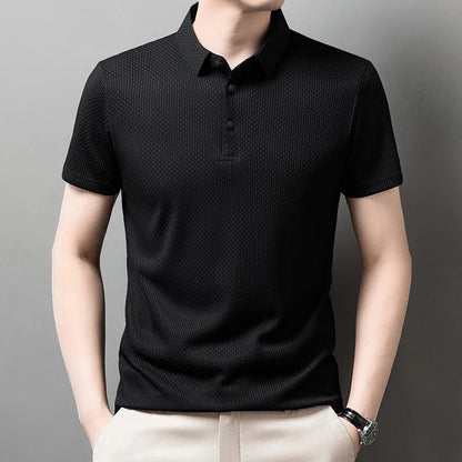 Men’s Business Casual Short Sleeve Polo — Solid Color Floral Summer Shirt, Breathable & Comfortable