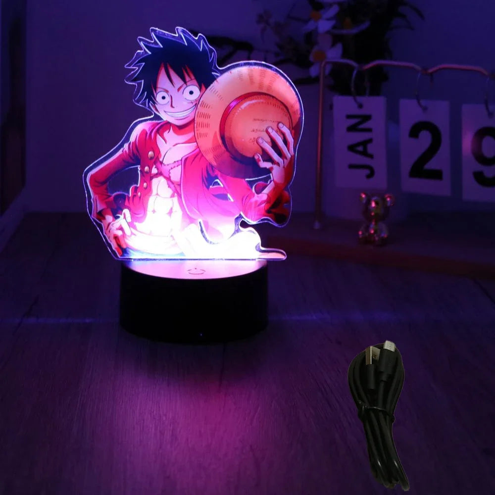 One Piece Luffy Zoro Action Figures 3D LED Lamp – Anime PVC Model Toy Night Light for Kids & Christmas Gift