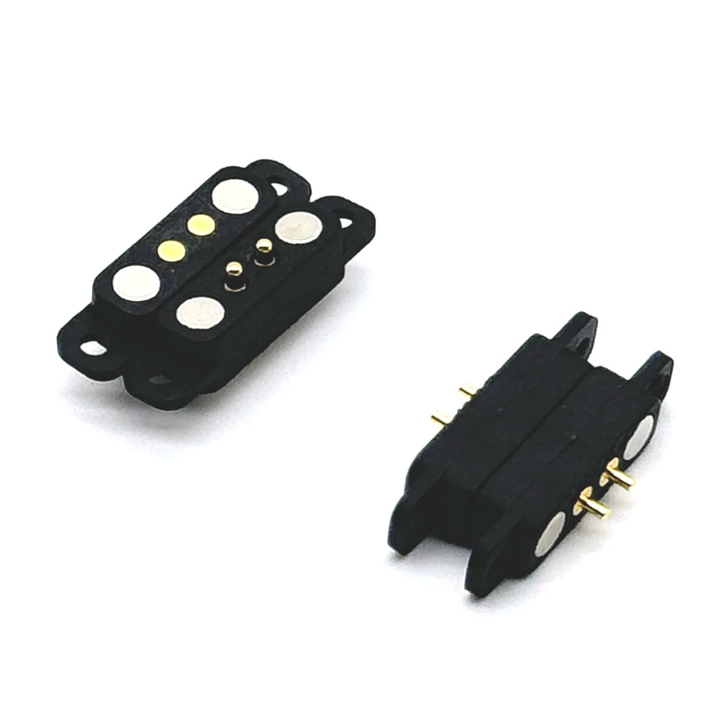 2-Pin Waterproof Magnetic Pogo Pin Connector - 2.8mm Pitch Spring-Loaded Male/Female DC Power Socket with Ears