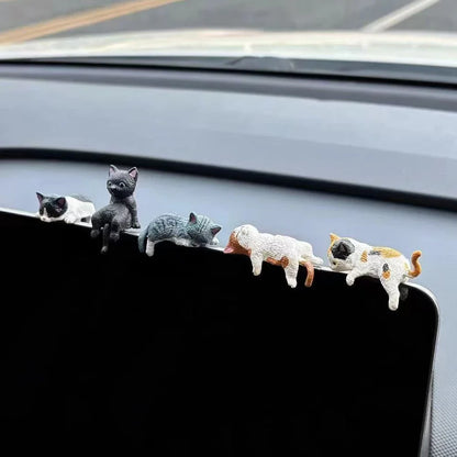Cute Sleeping Cat Car Dashboard Ornament - Mini Cartoon Cat Decoration for Center Consoles and Navigation Screens