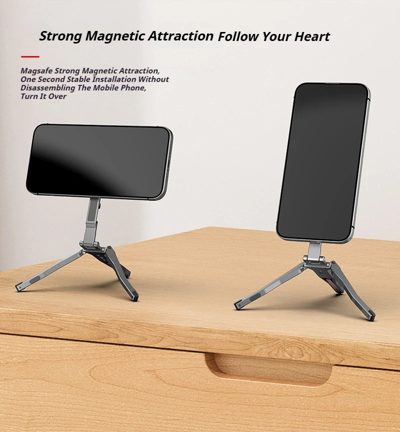 Aluminum Magnetic Phone Tripod – Foldable Universal Magsafe Holder & Camera Phone Stand