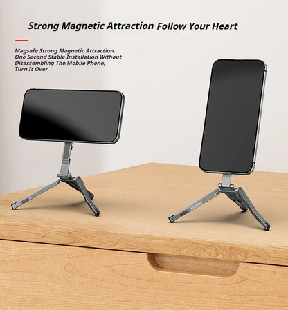 Aluminum Magnetic Phone Tripod – Foldable Universal Magsafe Holder & Camera Phone Stand