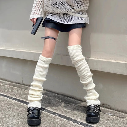 Lolita Knitted Leg Warmers for Women – 40/50/70cm White & Black Crochet Sock Boot Cuffs for Autumn & Winter