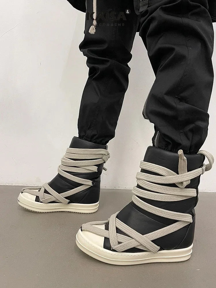 Platform Cross-Tied Sneakers - Unisex Casual Ankle Boots & Flat Shoes Sizes 35-46
