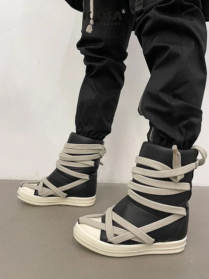 Platform Cross-Tied Sneakers - Unisex Casual Ankle Boots & Flat Shoes Sizes 35-46