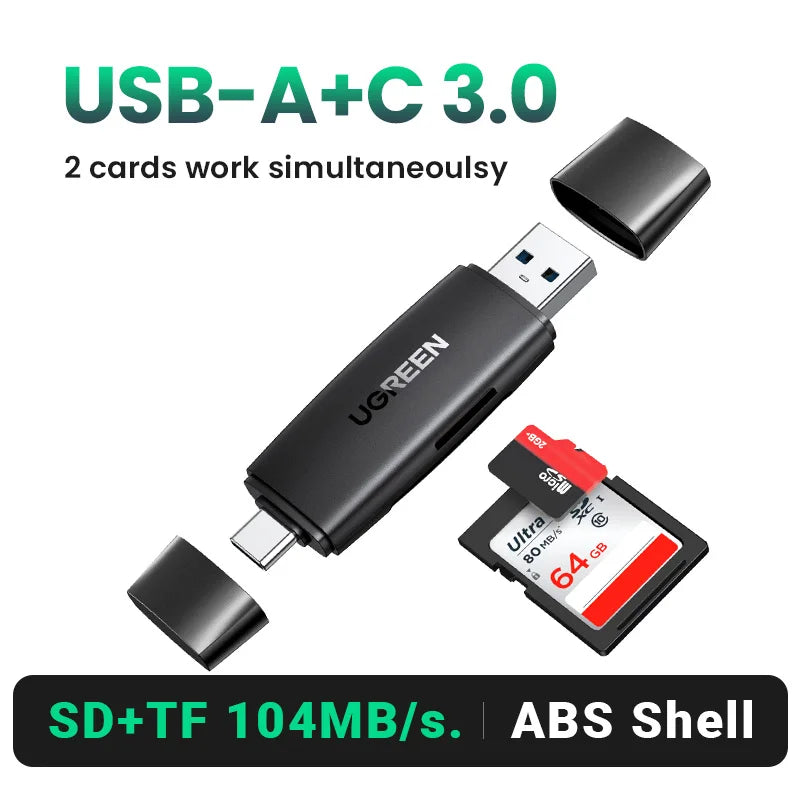UGREEN USB 3.0 Card Reader – SD/Micro SD/TF Memory Card Adapter for PC & Laptop Accessories