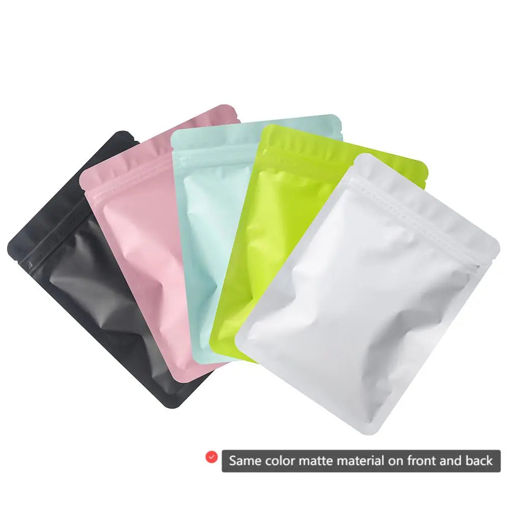 100PCS Double-Sided Frosted Mylar Bags - Flat Bottom, Waterproof, Heat-Sealing Aluminum Foil Zipper Bags