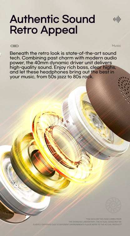 Sansui DT11 ANC Wireless Bluetooth 5.4 Headphones – Over-Ear Retro Earphones with 45dB Noise Reduction & 50H Playtime