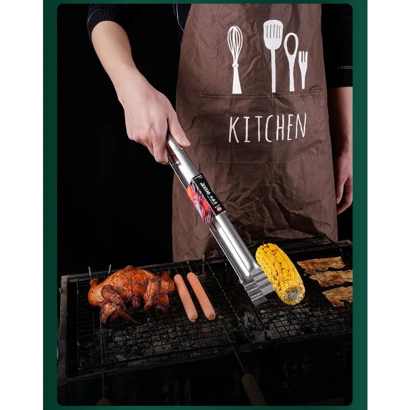 1Pc Extra Long Outdoor Camping Grill Tongs: 45CM Stainless Steel Kitchen Tongs for Cooking and Grilling - Durable Grilling Clips