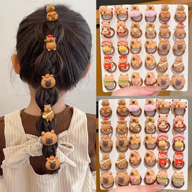 10Pcs Cartoon Capybara Hair Ties - Soft Resin Animal Hair Accessories for Girls and Children