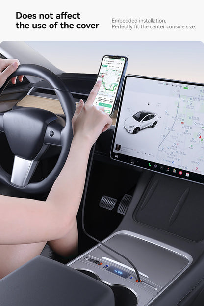 YZ 27W Quick Charger & USB Hub for Tesla Model 3/Y 2023 — Intelligent Car Docking Station & Adapter
