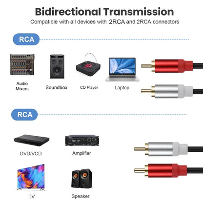 Gold Plated RCA Male to Dual RCA Male Audio Video Cable with Metal Shell High Quality Stereo Twin RCA Connector Wire Cord
