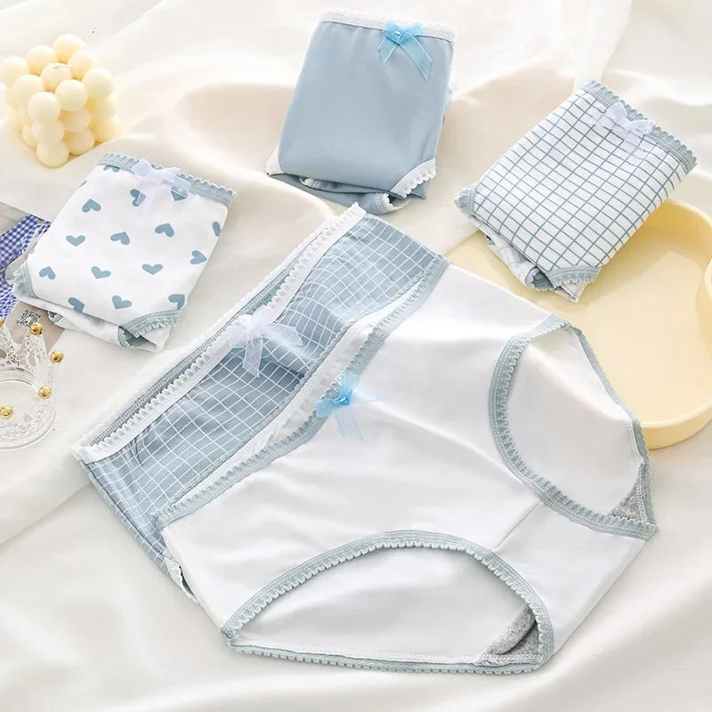 5 Pcs Women’s Soft Briefs Set - Heart Plaid Print Breathable Panties for Comfortable Everyday Intimates