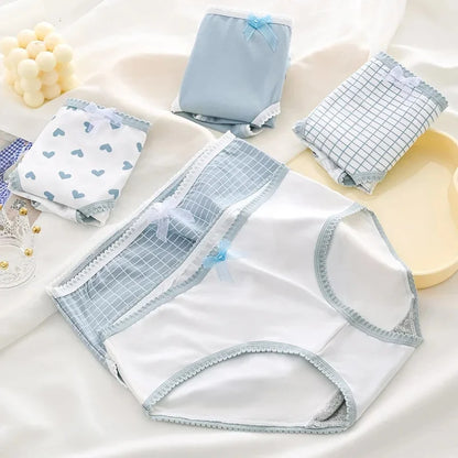 5 Pcs Women’s Soft Briefs Set - Heart Plaid Print Breathable Panties for Comfortable Everyday Intimates