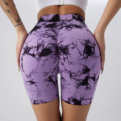 Women’s Yoga Shorts — High-Waisted Tie Dye Seamless Cycling & Running Sports Workout Gym Shorts S-XL