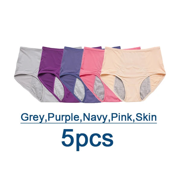 5-Pack Women’s Leak-Proof Menstrual Panties – Plus Size L-8XL Waterproof Period Underwear