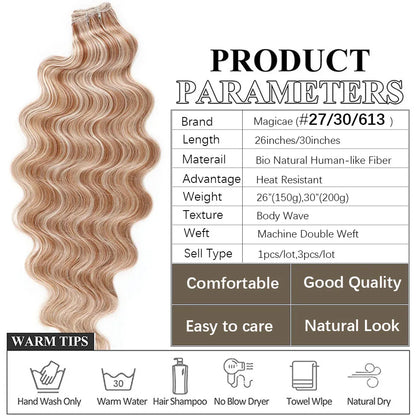 Highlight Gold Bio Body Wave Hair Weave Bundles – 26"/30" Synthetic High Temperature Soft, Natural Human-Like Fiber Hair Extensions