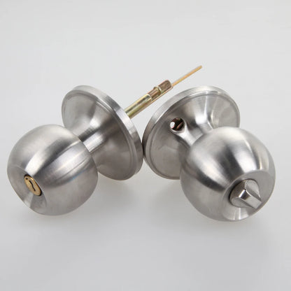 Stainless Steel Round Door Knob Lock - Rotating Entrance Door Handle with 3 Keys