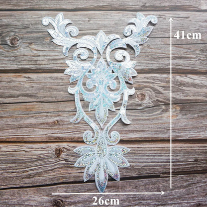Silver Baroque Sequin Flower Applique – Embroidered Iron-On Patch for Wedding & DIY Crafts
