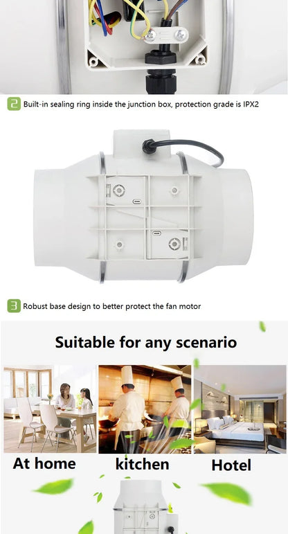 Silent Inline Exhaust Fan | 4/5/6 Inch Bathroom, Kitchen, Toilet Ventilator, 220V Wall Extractor Pipe Duct Fan