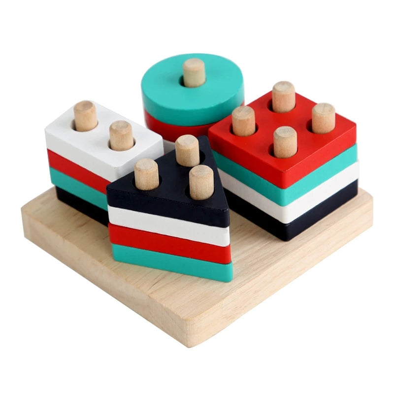 Montessori Wooden Building Blocks – Early Learning Educational Color & Shape Puzzle Toys for Kids