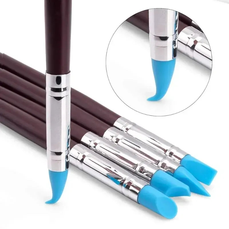 5PCS Silicone Clay Sculpting Tools: Soft Head Brush for Modeling, Dotting, Nail Art, Pottery - DIY Carving and Sculpting Accessories