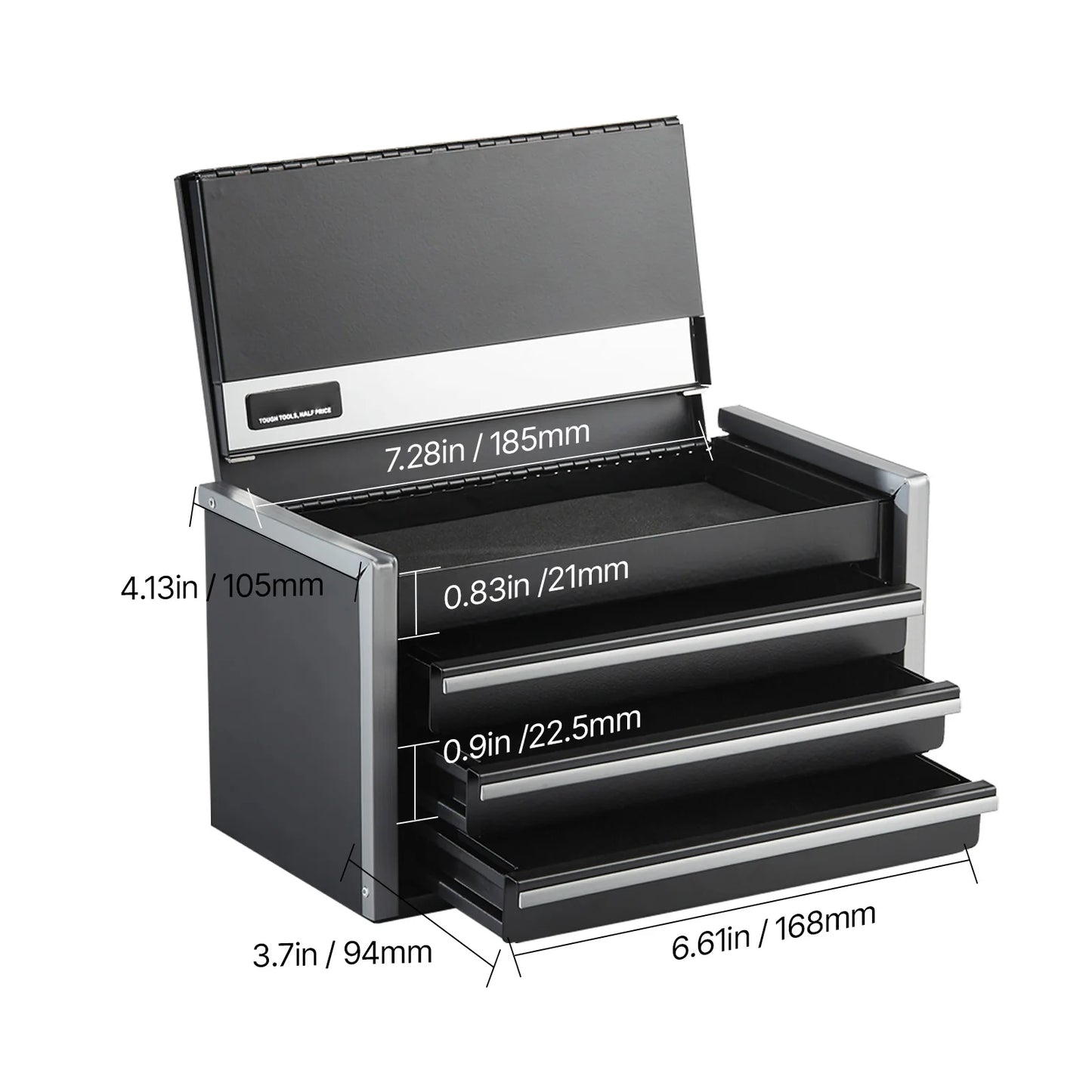VEVOR 8.6in Portable Metal Toolbox – 3 Drawers Tool Chest with Ball Bearing & PP Feet Pads for Garage Storage