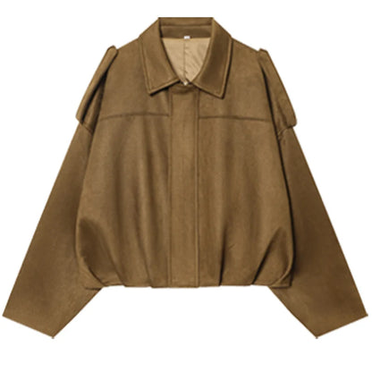 HXAO Women's Oversized Suede Cropped Bomber Jacket – Casual Batwing Sleeve Streetwear Coat
